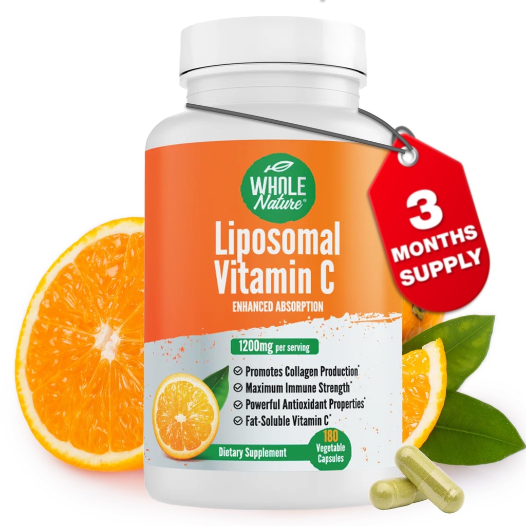 Liposomske tablete Vitamin C dopolnilo tablete 1200 mg - visoka absorpcija 180 veganske kapsule maščoba topen VIT C, največji jakostni imunski sistem in kolagen ojačevalec, sončnični lecitin