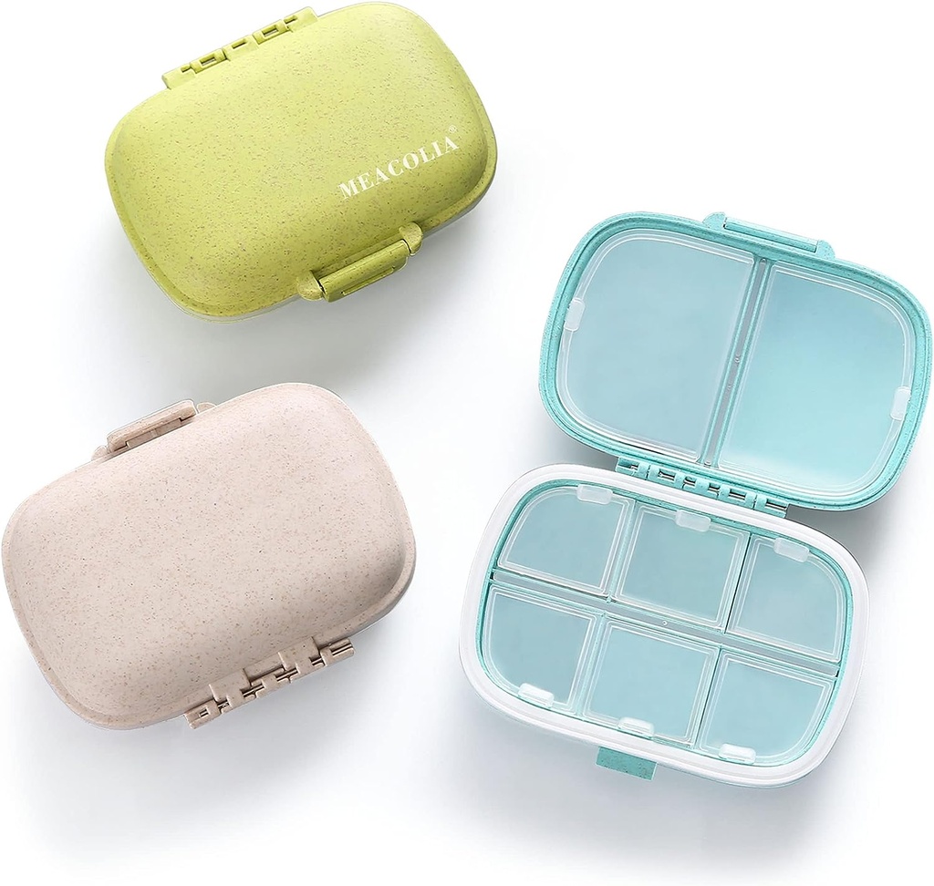MEACOLIA 3 Pack 8 Compartments Travel tablet Organizer, Dnevne tablete Primer majhne tablete Škatla za žepno torbico, Prenosne tablete Kontejner Medicine Vitamin Organizer (Multi-Colored)