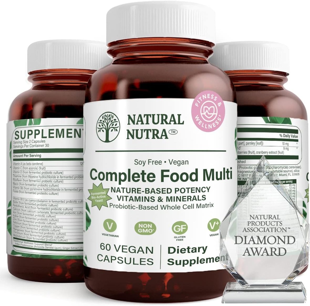 Natural Nutra Cela hrana Popoln multivitamin in mineral za ženske in moške, Energy Booster, Pomaga ohraniti zdravje kosti dopolnilo, Izboljša funkcije možganov in kože, Pomoč izboljšati imuniteto 60 Kapsule
