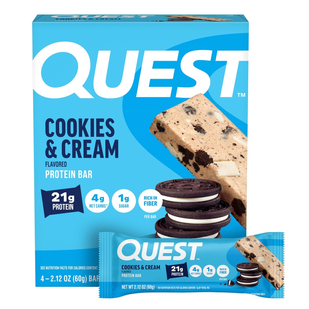 Quest Nutrition Piškotki & Kremne proteinske čokoladice, 21g beljakovine, 4g neto ogljikove hidrate, 1g sladkorja, brez glutena, Keto prijazno, 4 Count