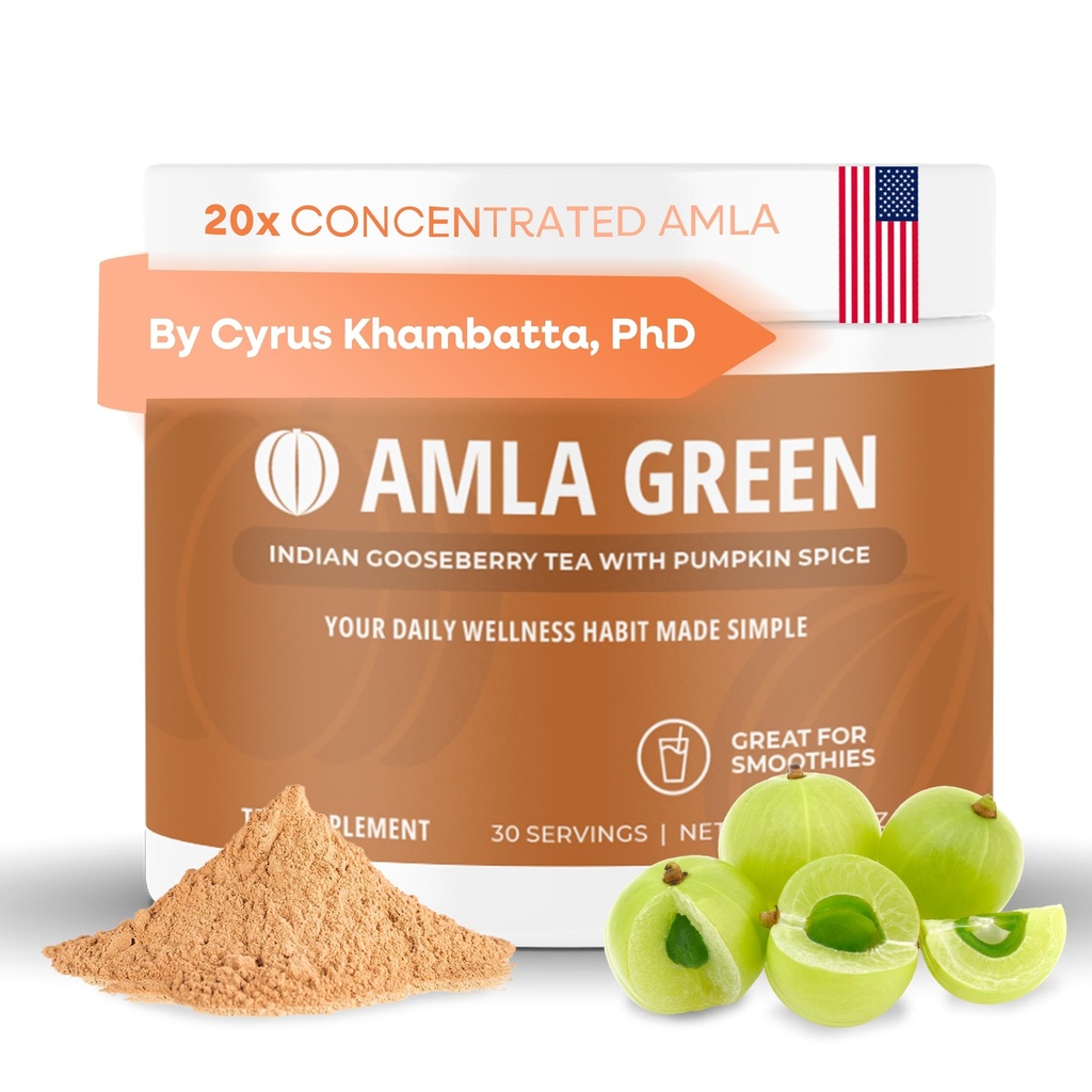 Amla Powder Superfood dodatek z bučno začimbo, 20x Ultra Koncentrirana Amla, izdelana s cimetom, ingver, muškatni orešček, Clovina, Allspice, Cardamom, Indijske kosmulje, Bučna začimba, 30 Servisi
