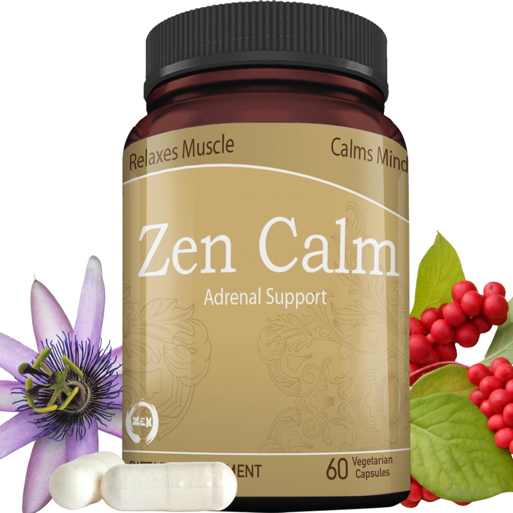 Zen Calm Stress Adrenal Podpora Dodatek Organic Adaptogene zelišča - Magnezij, B Vitamini, GABA & Več za podporo Natural Calm. Neumiljen. Ne-GMO (60 Veggie Caps)
