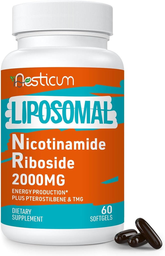 2000 MG Liposomski Nikotinamid Ribozidni dodatek s TMG & Pterostilbenom, Superior to niacinamid za energijo, imuniteto, odpornost na starost, 60 Softgels