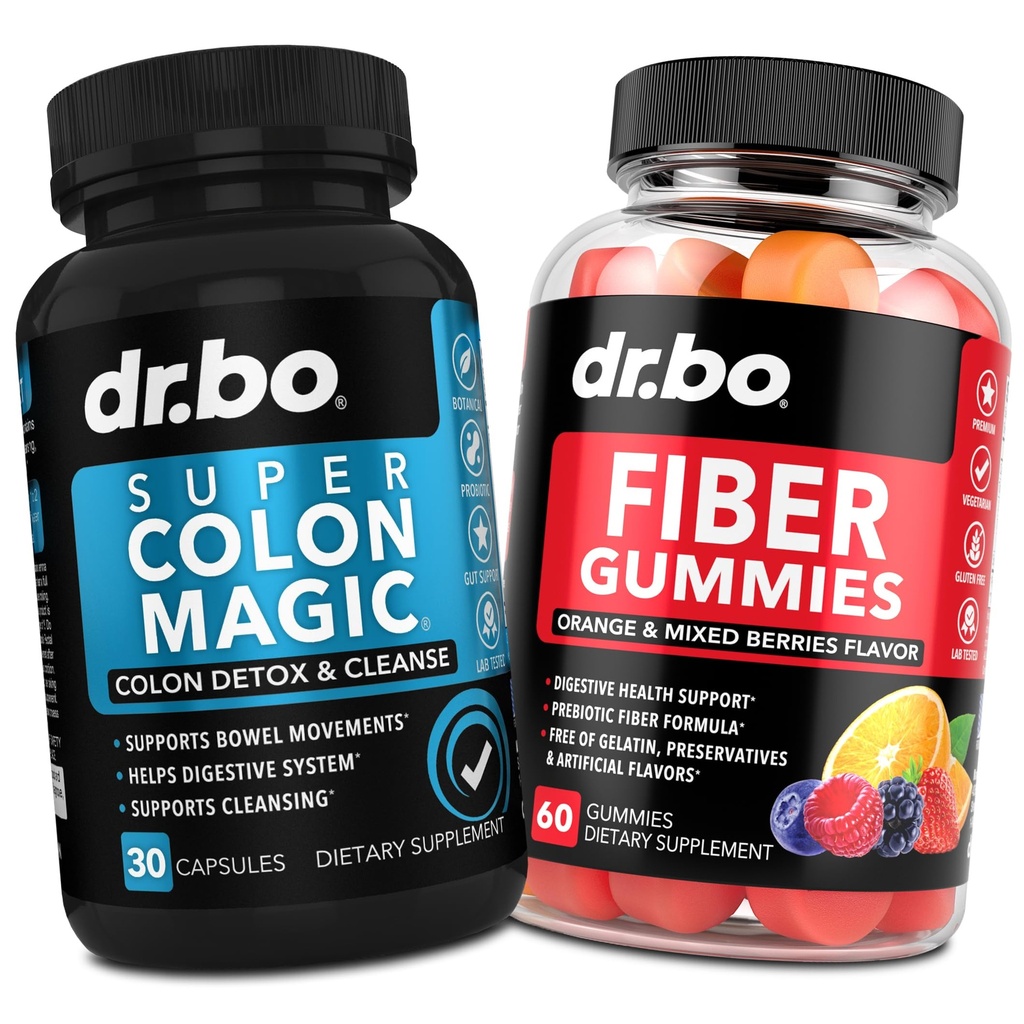 DR. BO Fiber Gumies & Colon Cleanse dopolnila - Okusni Gummy Prebiotic Fiber dodatek - Super Colon Magic Bowel podpora gibanja za Gut & Stomach čiščenje