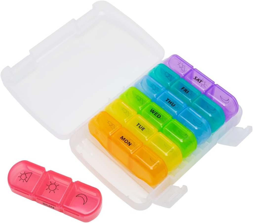 EZY DOSE Weekly (7-dan) Dnevni Medtime tablete Organizator primera, Vitamin Planner in Medicine Container, Odstranljive velike pop-out posameznih oddelkov, 3 krat na dan, Potovanja prijazno, Rainbow, BPA brezplačno