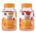 Življenjski biotin Otroci + Kalcij z vitaminom D Otroci, Gummies Bundle - odličen okus, Vitamin dopolnilo, Gluten brezplačno, GSO brezplačno, Žvečljivi gumi