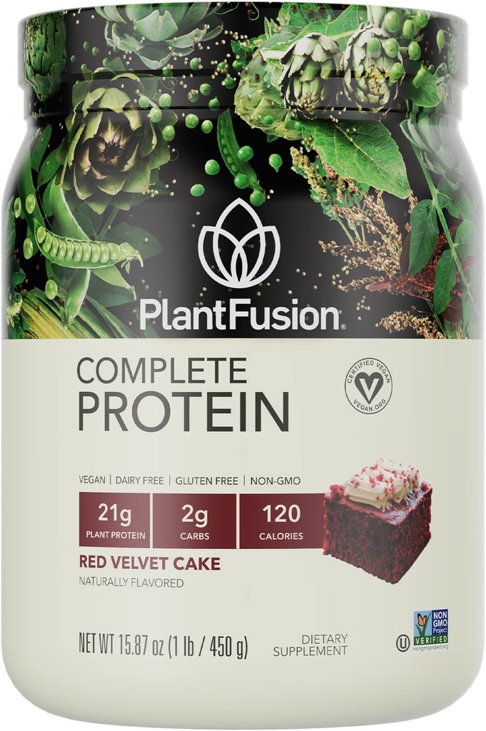 PlantFusion Complete Vegan Protein Powder - Protein Powder na osnovi rastlin z BCAA, Prebavne encime in Pea Protein - Keto, Brez glutena, brez soje, brez sladkorja, brez sladkorja, brez GMO - Red Velvet 1 lb
