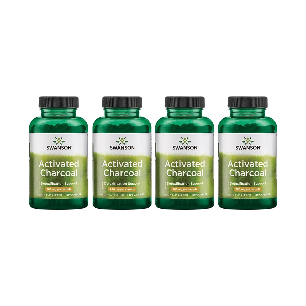 Swanson Aktiviran Charcoal - Naravni dodatek, ki podpira zdravo absorpcijo - pomaga w/Bloating in vzdrževanje regularnost Bowel - (120 kapsule, 520mg na Serving) 4 pakiranje