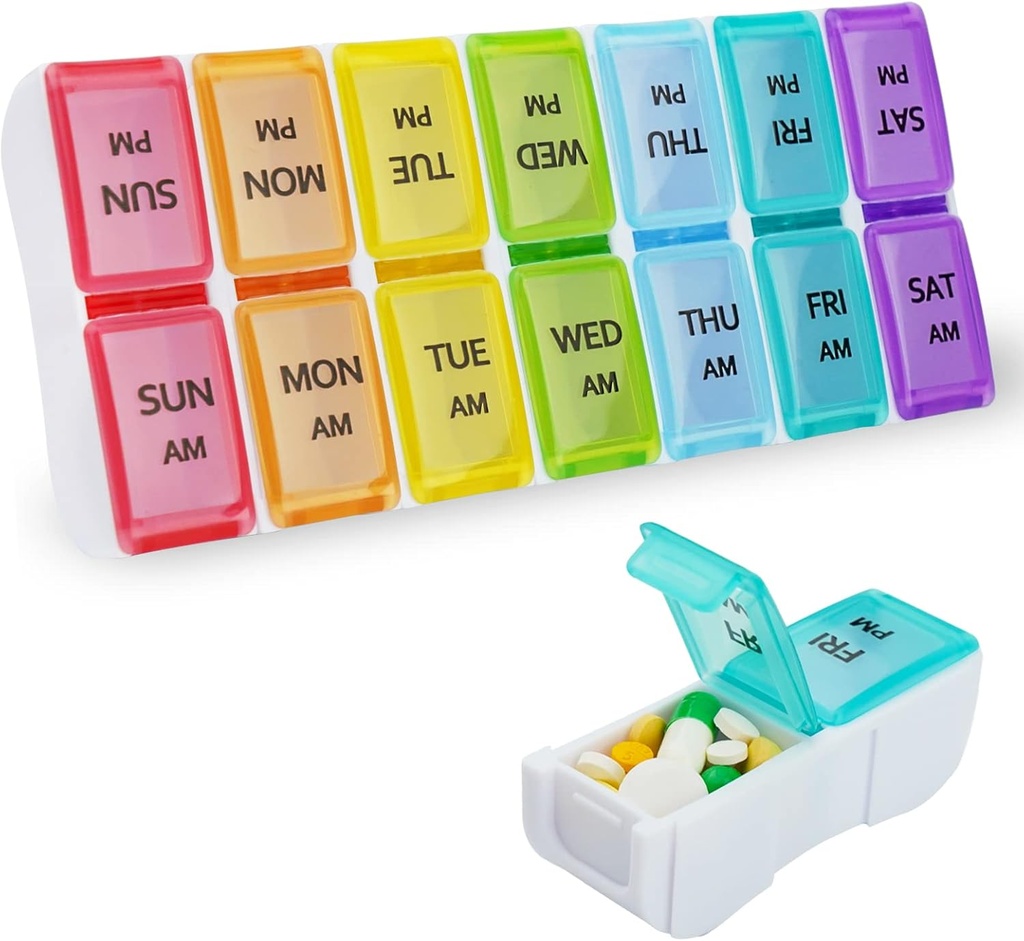 DailyRest tablete Organizator 2 krat na dan, tablete Box 7 dan, AM PM tablete primera, Snemljiv teden tabletke vsebnik, Mavrični see-Through Lids, Travel Portable Medicine Container za tablete/Vitamini / Dobavitelji