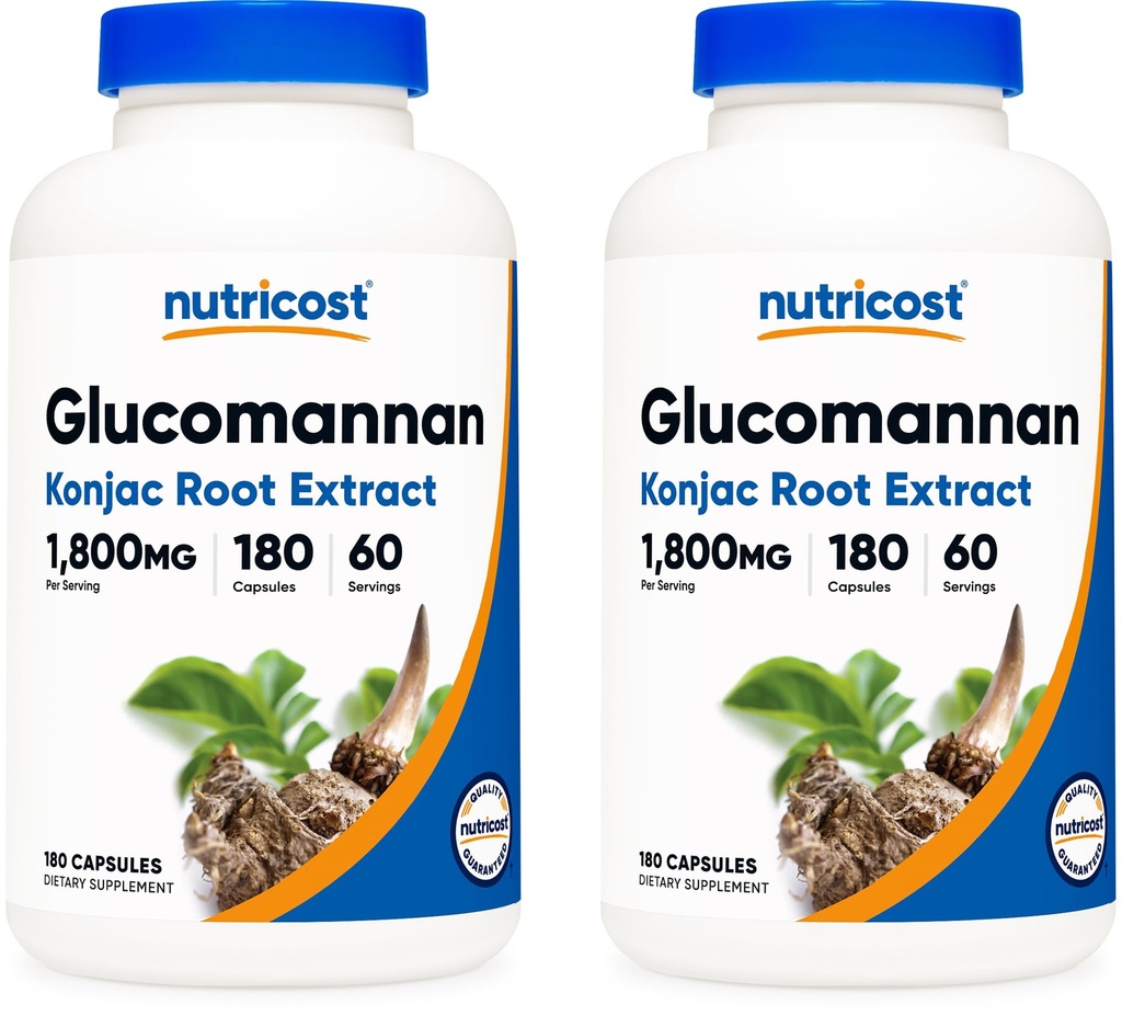 Nutricost Glucomannan 1. 800 mg na obrok, 180 kapsul (2 steklenici)