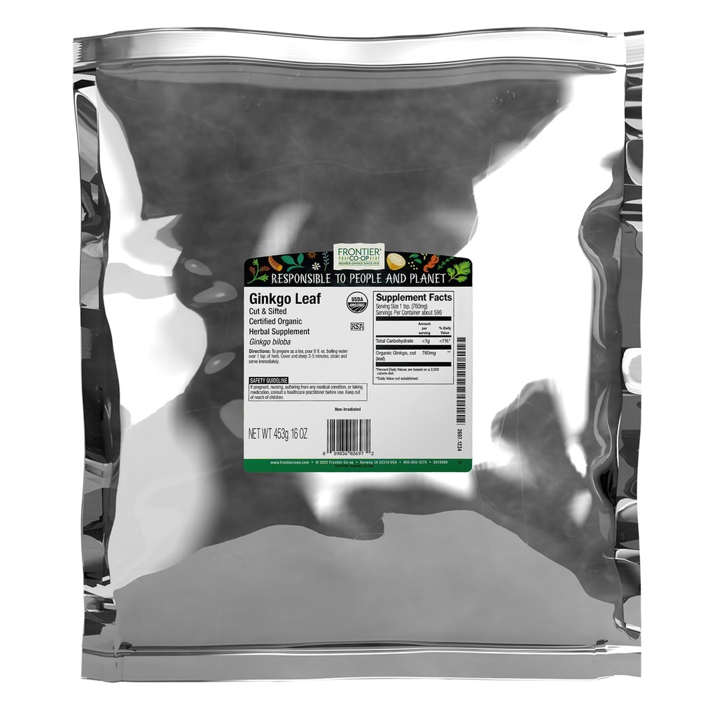 Frontier Co-op Organski Ginkgo Leaf, 1lb Bulk Bag, rezano in Sifted 
