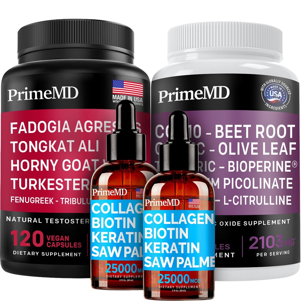 Tekoči kolagen Biotin (2pk), Fadogia Tongkat Ali (1pk), in dušikov oksid (1pk) dodatek paket - Močni vitamini za lase, kožo, nohte, srce, energijo, in testosterona podpora - Non-GMO, Vegan