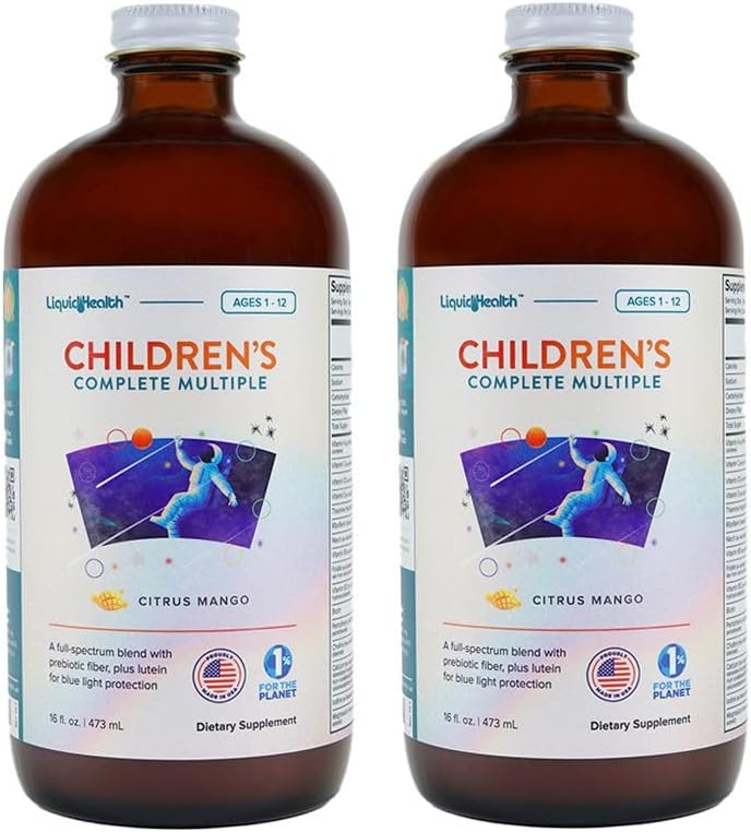 LIQUIDHEALTH otroški popolni tekoči multivitamin za otroke, malčke - Esencialni vitamini, hranila in minerali, Imunska podpora, Gut Health - Izdelano v ZDA, Vegan, Non GSO, Sugar-free (2 paket)