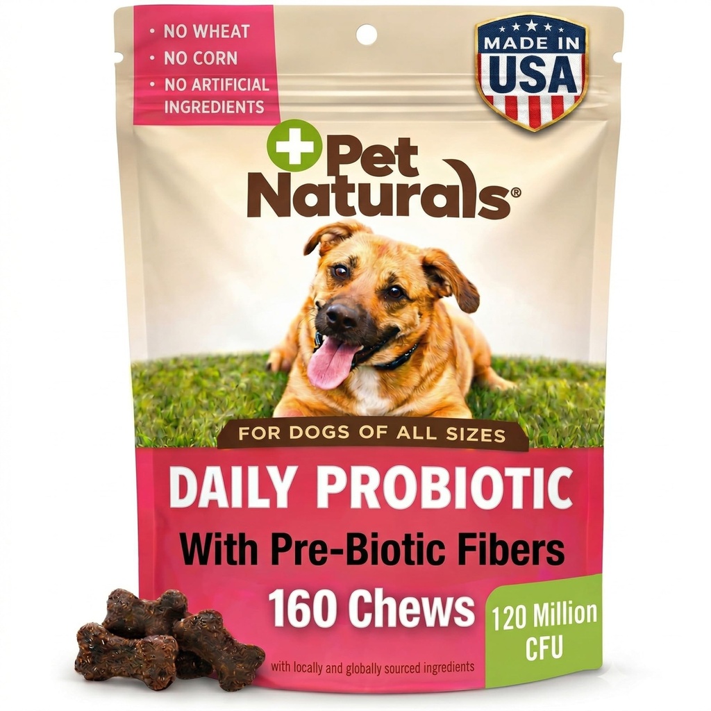 Naravne hišne živali Dnevni probiotik za pse, Duck Flavor, 160 Chews - 120M CFU Pred in probiotiki za pse Prebavično zdravje, Gut Health, Imunska podpora, Driska, Alergije in srbenje