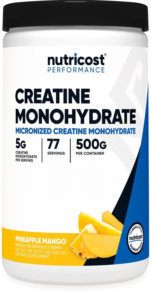 Nutricost Kreatin monohidrat v prahu (Pineapple Mango, 500 Gram) - mikroniziran kreatin dodatek - Vegan, Ne-GMO, Gluten Free