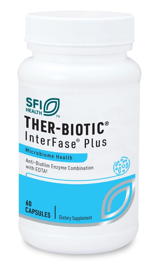 Klaire Labs SFI Health Interfase Plus - encimska kombinacija za prekinitev biofilmske matrice + EDTA - gastrointestinalni sistem, guta Flora, Biofilm & Detox Podpora (60 kapsul)