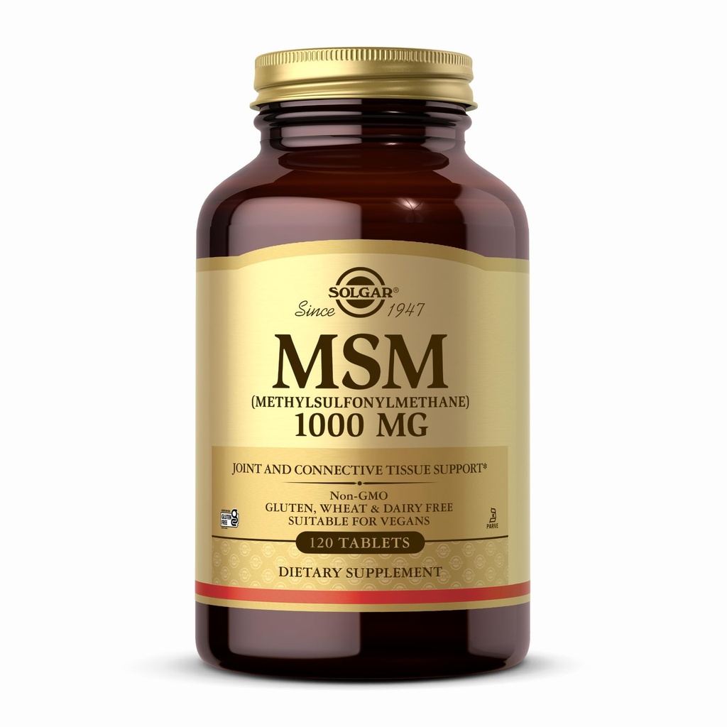 Solgar MSM 1000 mg - 120 tablet - podpira sklepe in povezana tkiva - ne-GMO, Vegan, Gluten Free, Dairy Free, Kosher - 120 postrežbe
