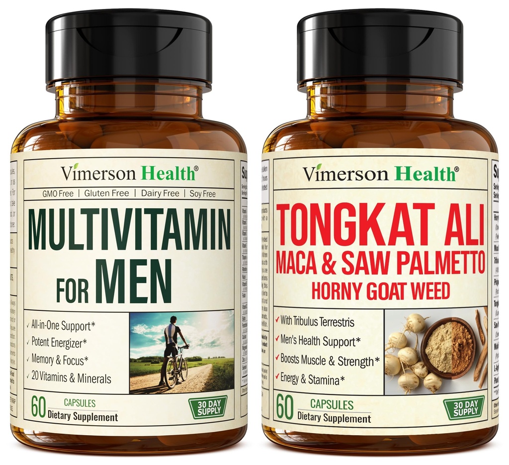Vimerson Health Multivitamin za moške & Tongkat Ali za moške s pohotno kozjo travo, Maca Root Powder, Tribulus Terrestris, Saw Palmetto Extract