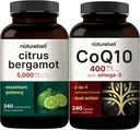 NatureBell CoQ10 400 mg Kapsule z Omega 3 Maščobne kisline & Citrus Bergamot Veggie Kapsule 5.000 mg Enakovredno paketno pakiranje 