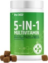 Dog Multivitamin MD 5in1 - 30 Esencialnih vitaminov, mineralov in hranil za kožo in plašč, Hip & Joint, Digestion, Imuni & Senior Dog Vitamins - Glukozamin, Omega 3 6 9, & Probiotiki - 120 ct