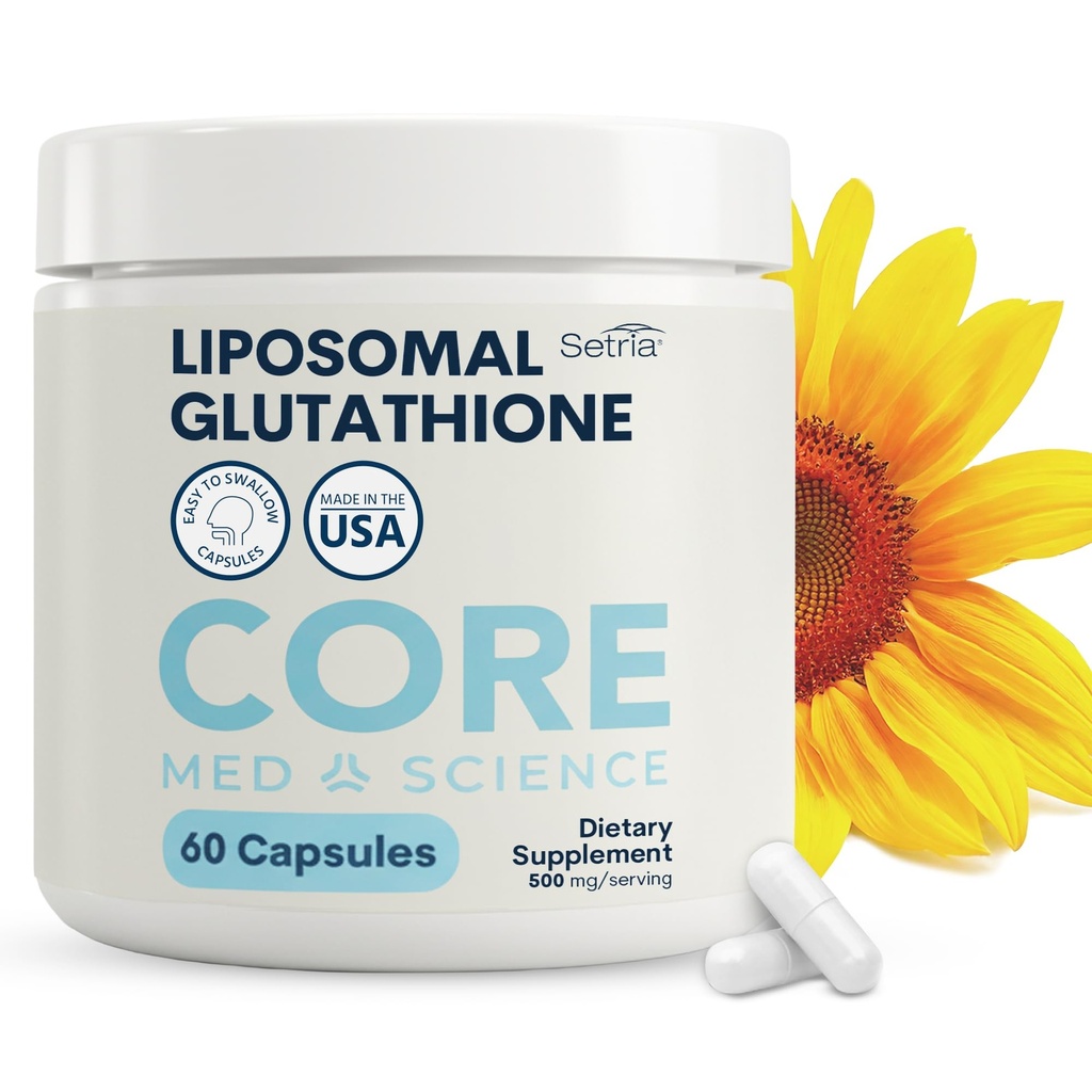 Jedro Med Science Liposomal Glutatione dodatek (500mg, 60 kapsul) - Čisti zmanjšani setrija s fosfolipidnim kompleksom - Antioksidant dodatek za energijo, zdravje možganov, kože in jeter