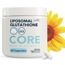 Jedro Med Science Liposomal Glutatione dodatek (500mg, 60 kapsul) - Čisti zmanjšani setrija s fosfolipidnim kompleksom - Antioksidant dodatek za energijo, zdravje možganov, kože in jeter