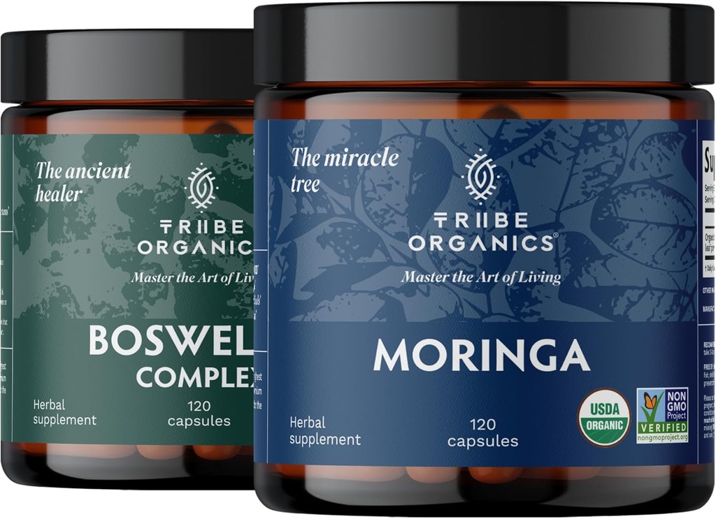 TRIBE ORGANICS Vitality Duo - Boswellia Complex - Moringa - za skupno podporo, lajšanje mišic, energijo, hujšanje, možganske funkcije