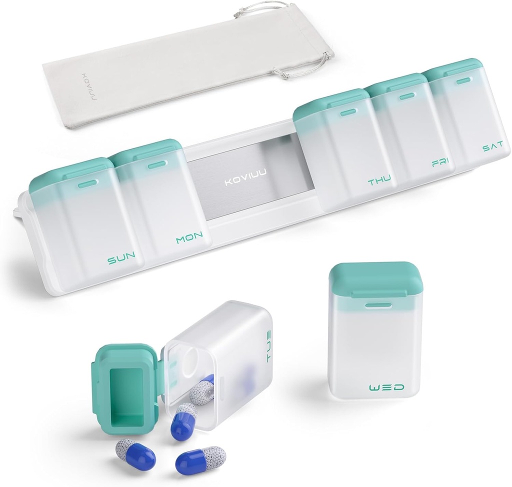 Tedenske tablete Organizator 1 Čas na dan, Magnetic tablete Box 7 dan, Odstranljiv potovalne tablete Primer, Enkrat dnevno tablete Holder Container, Velika zdravila Dispenser za medicino, Vitamin, Dopolnilo,Turquoise