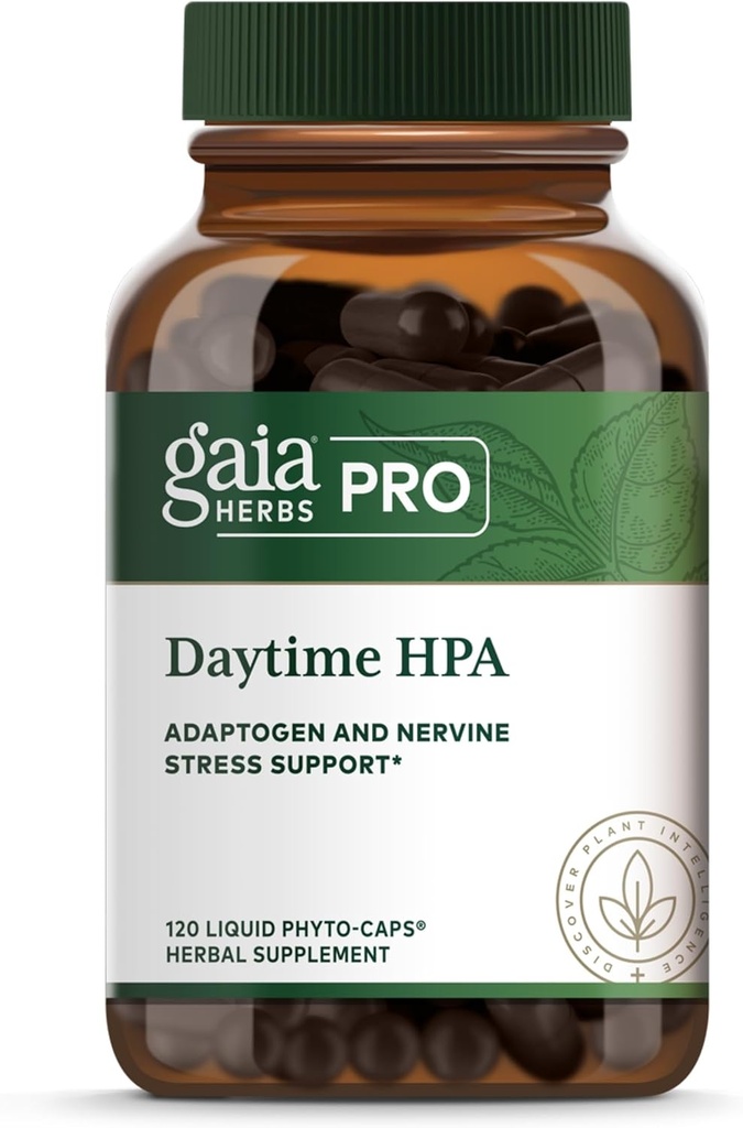 GAIA HERBS PRO Daytime HPA - Adaptogen podpora dopolnilo - Podpora živčnega sistema dodatek z Oljčno olje & Rhodiola* - Vegan, Gluten-free, Soy-free - 120 Tekoči Phyto-Caps (60 strežajev)