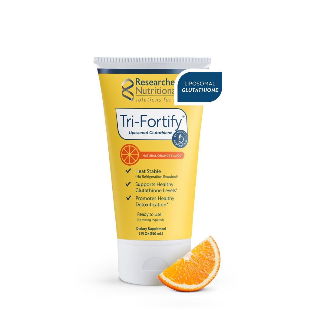 Researched Nutritionals Liposomal Glutatione (450mg) Tekoči gel + vitamin C - Tri-Fortify - Aid Natural Energy, Imunska podpora & Detox - Klinično raziskan za absorpcijo - Orange (5 Fl Oz)