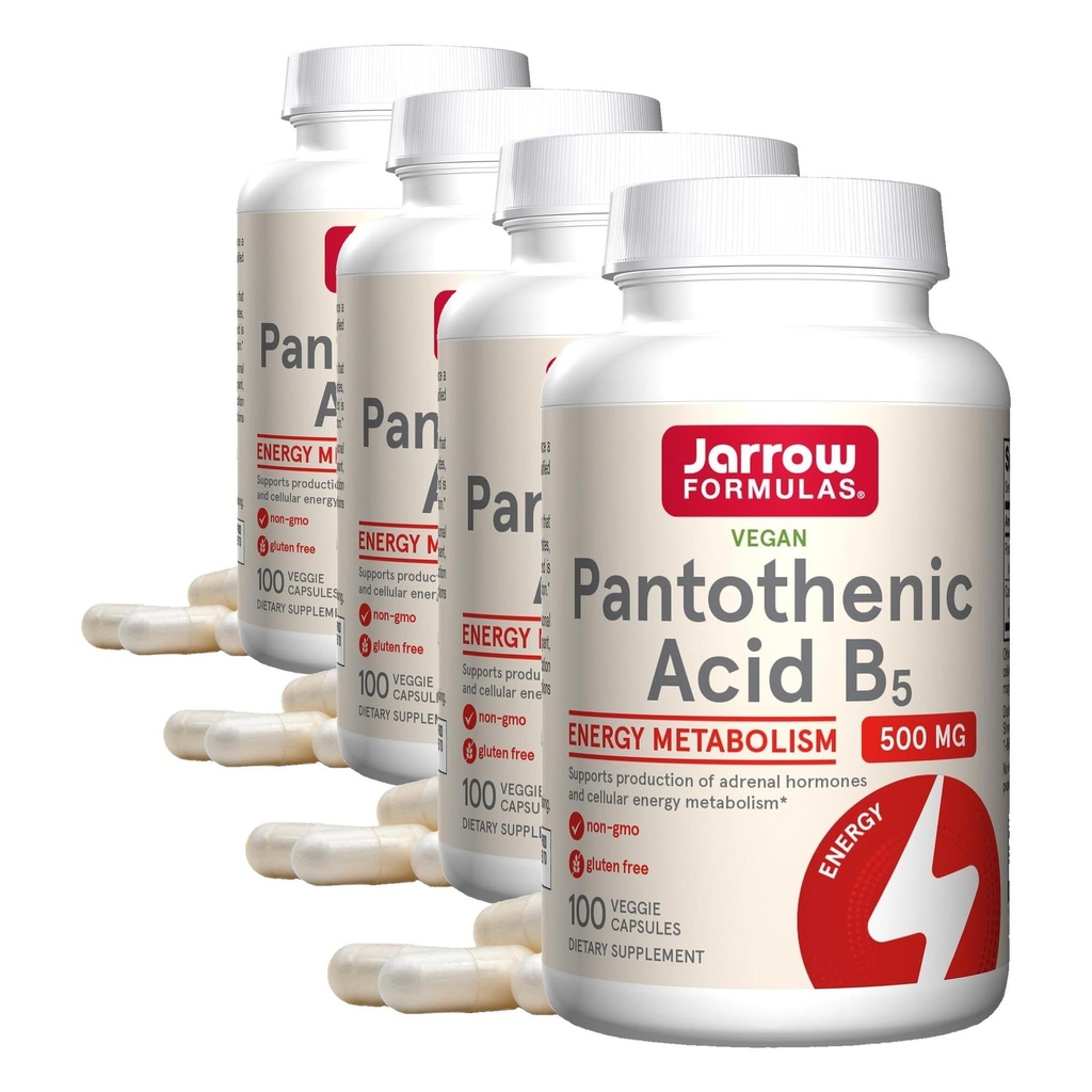 Jarrow Formule Pantotenska kislina B5 500 mg - 100 Veggie Caps - Essential B Vitamin Prehranska dopolnila - Energy Production & Presnova Podpora - 100 Serving (Pack of 4)