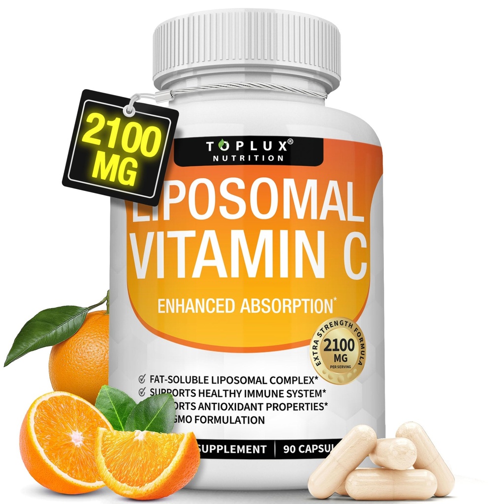 Liposomski vitamin C 2100mg Visoka absorpcija Maščoba Topen VIT C - Imunska podpora Kolagen Booster Immunity Defense & Močan antioksidant, MCT olje in sončnični lecitin, Acsorbična kislina, Vegan ne-GMO