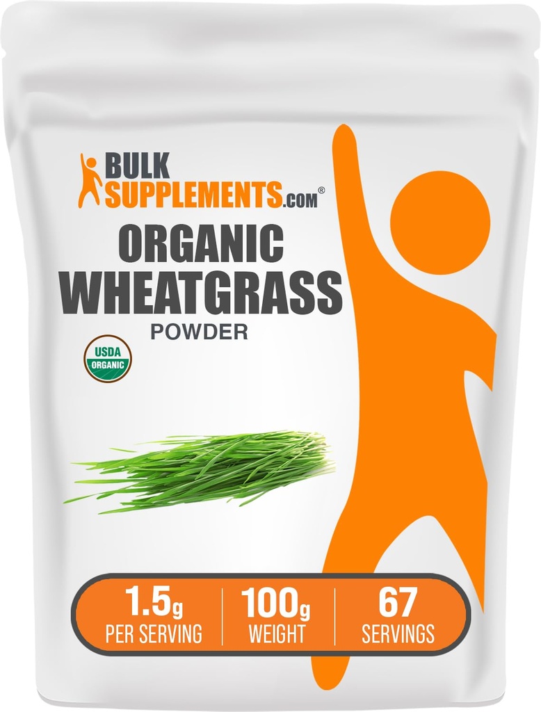 BulkSupplements.com Organic Wheatgrass Powder - Organic Super Greens Powder, Superfoods Supplement - Vegan & Gluten Free, 1,5g na Serving, 100g (3.5 oz) (Pack of 1)