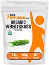 BulkSupplements.com Organic Wheatgrass Powder - Organic Super Greens Powder, Superfoods Supplement - Vegan & Gluten Free, 1,5g na Serving, 100g (3.5 oz) (Pack of 1)