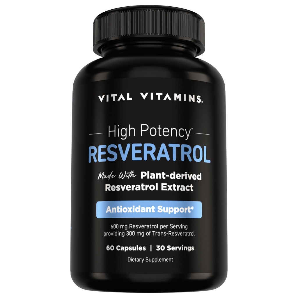 Vitalni vitamini Resveratrol dodatek - antioksidant podpora, celična dolgoživost, kognitivna funkcija - 60 kapsul