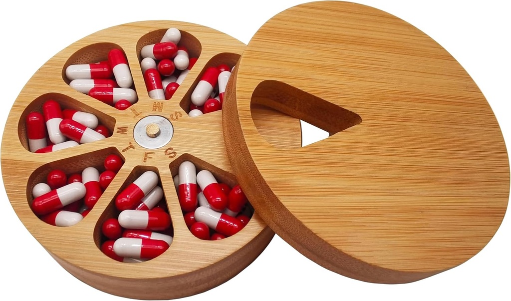 fašciaga Bamboo les vsak teden tablete vitamina Medicine Organizator primeru Box,Kitchen sol Spice Klančniki Klančniki,Zemeljski nakit Skladiščenje dekorativno polje (Velika)