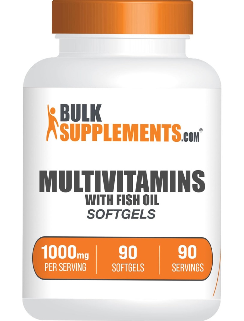 BulkSupplements.com Multivitamin Softgels - Daily Multivitamin, Multimineral Supplement, for Adults with Fish Oil - Gluten Free, 1 Softgel per Serving, 90 Count (Pack of 1)