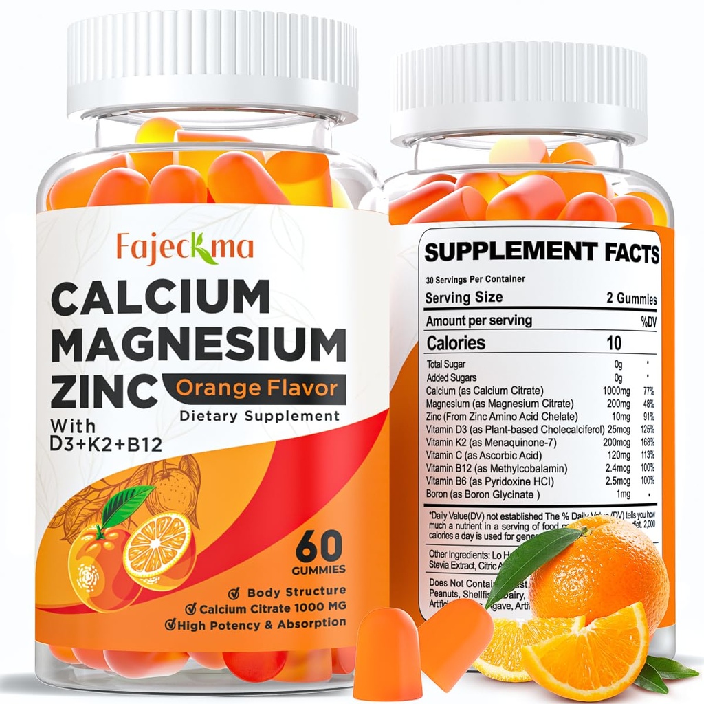 Kalcijev magnezijev cink Gumiji za odrasle: Organski 1000mg Kalcijev citrat Magnezijev dodatek z D3 B12 - Brez sladkorja Visoka absorpcija Dodatek za ženske (60 Število (Pack of 2))