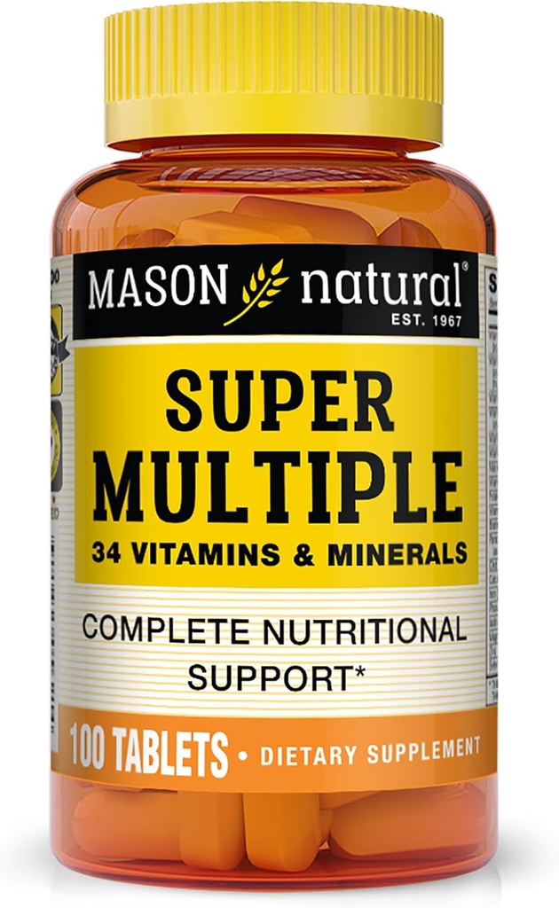 MASON NATURAL Super Multiple 34 Vitamini in minerali - popolna prehranska podpora, Vse v enem multivitaminu, Podpira splošno zdravje, 100 tablet