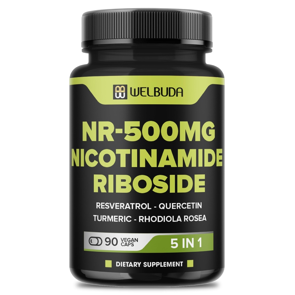 5in1+ Nikotinamid ribozid Dodatek z Resveratrol, Quercetin, Kurkuma, Rhodiola Rosea - 90 Štetje za 90 dni
