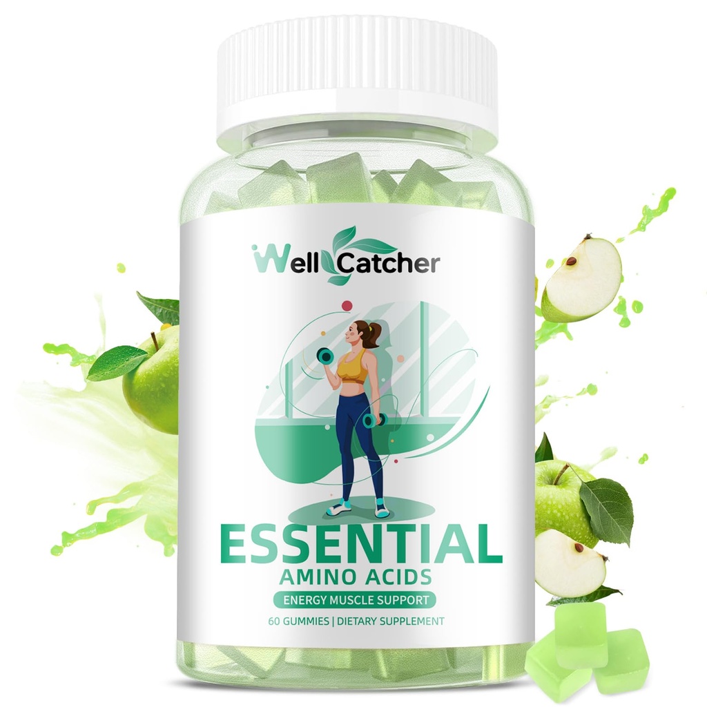 EAA Gumies Essential Aminokisline - vseh 9 Essential Aminos in vse razvejane Chain Aminos (BCAA) z mišično regeneracijo, energijsko podporo Sugar Free Green Apple Flavor 30