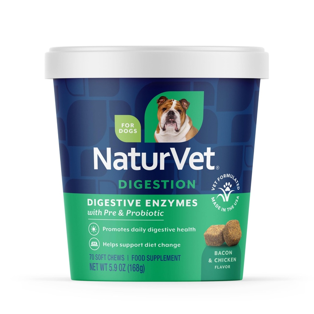 NaturVet – Prebavni encimi – Plus probiotiki in prebiotiki – pomaga pri dietni spremembi in zdravem prebavnem traktu – za pse (Soft Chews, 70 Count)