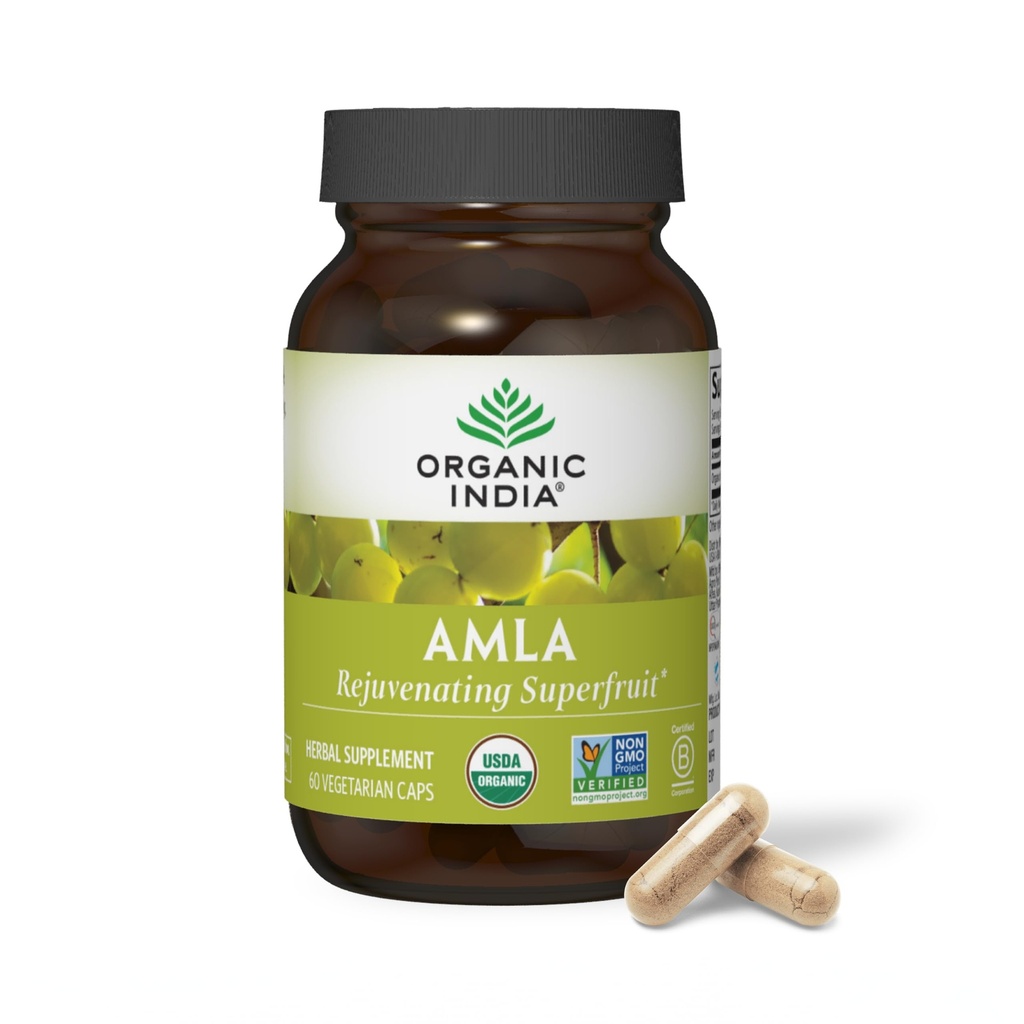 ORGANIC INDIA Amla kapsule Organski - indijska Gooseberry zeliščni vitamin dopolnilo, Amla dodatek, Imunska podpora, Vegan, Gluten-free, Ayurvedic, Antioksidant, Non-GMO - 60 kapsul