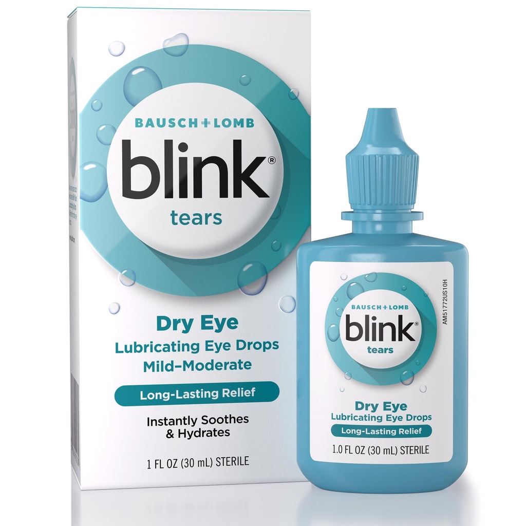 BLINK Solze Lubrikativne kapljice za oči, vlažilna in pomirja za blage do zmerne suhe oči, s hialuronatom, zmanjša nelagodje, dolgotrajna Hidracija, Soothes & Vlaži, 1 Fl Oz