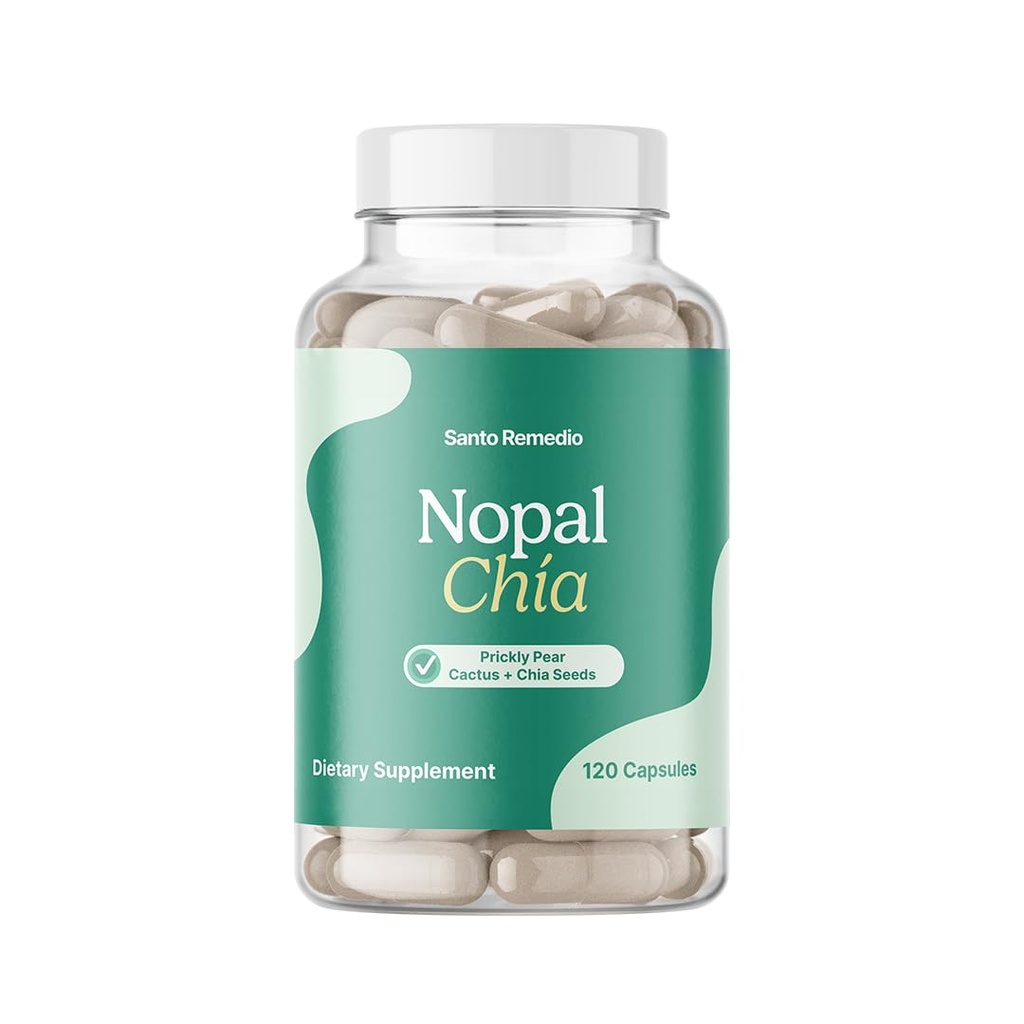 Santo Remedio Nopal Chia, Prickly Pear Kaktus in Chia v prahu prehranska dopolnila, klinično dokazano sestavine, Gluten prost, ne-GMO, brez dodanega sladkorja, 120 kapsul, 60 Serving na vsebnik