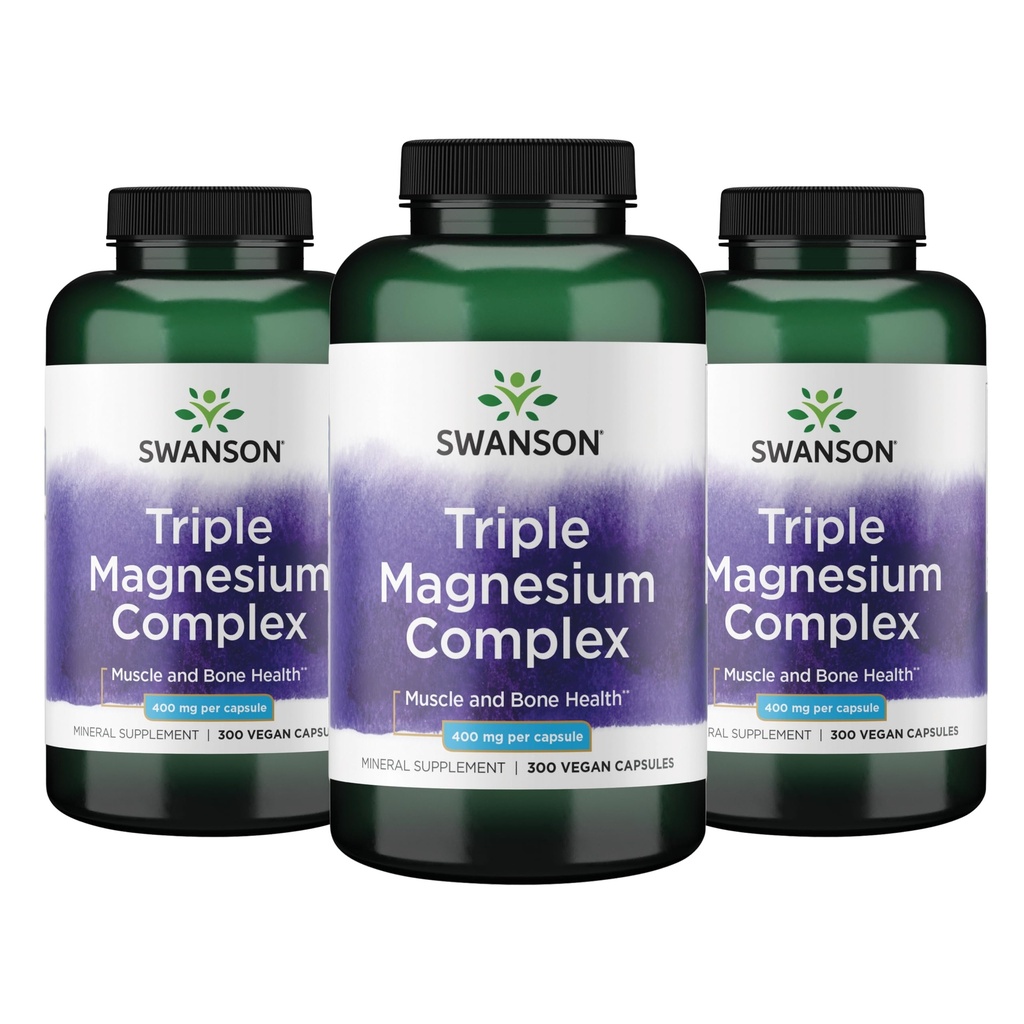 Swanson Triple Magnezium Complex - Mineral Supplement - Naravna podpora - Featuring Citrat, oksid in aspartat - (300 kapsul, 400mg vsak, 3 pakiranje)