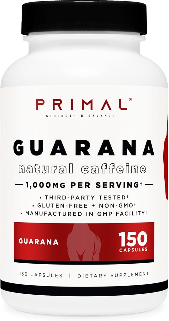 Primal Guarana (1000 MG na strežbo) (150 kapsul) - 200 MG naravni kofein