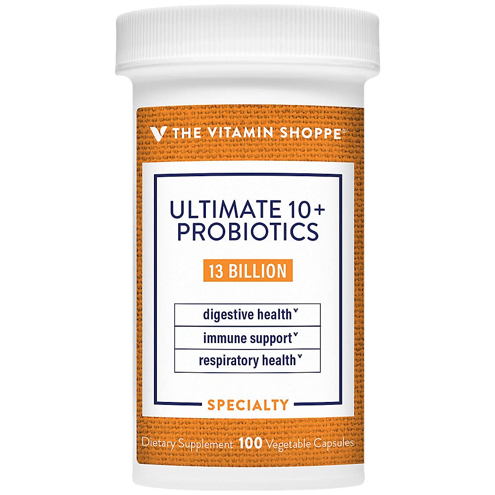 Vitamin Shoppe Ultimate 10+ Probiotiki, 13 milijard CFU za digestivno zdravje, Imunska podpora in zdravje dihal (100 Zelenjavna kapsula)