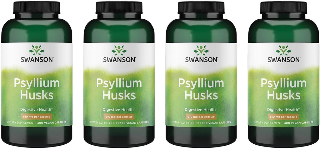 Swanson Psyllium Husk prehranska vlaknina dodatek 610 mg 300 kapsul - (4 pakiranja)